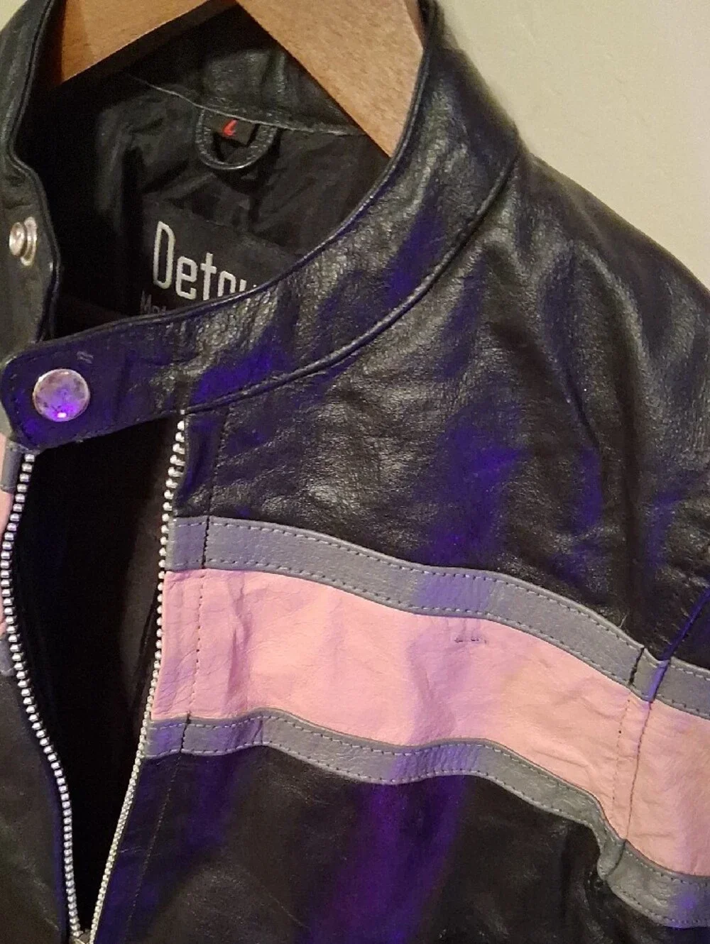 Kids Black and Pink Moto-Style Puffer Jacket 100% Leather